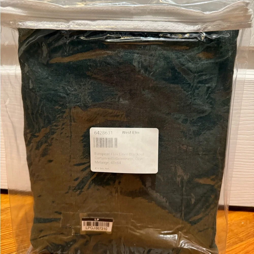 West Elm European Linen Flax Blackout - Olive 48x84 (one panel) - NEW